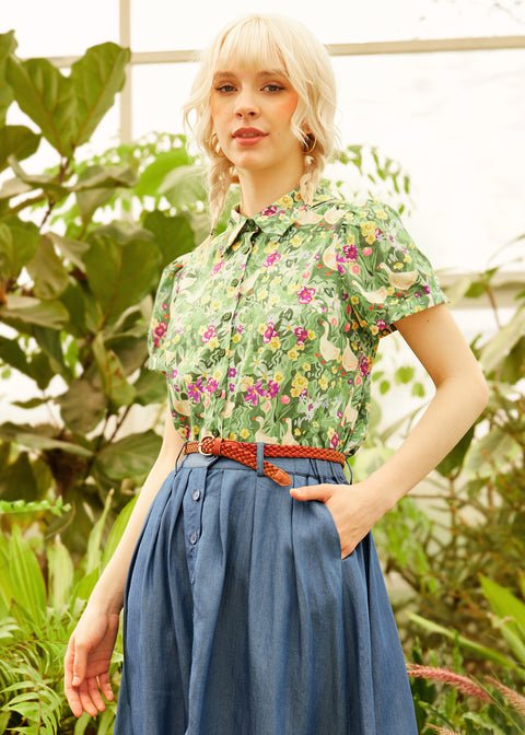 Goose in Bloom Button-Up Top