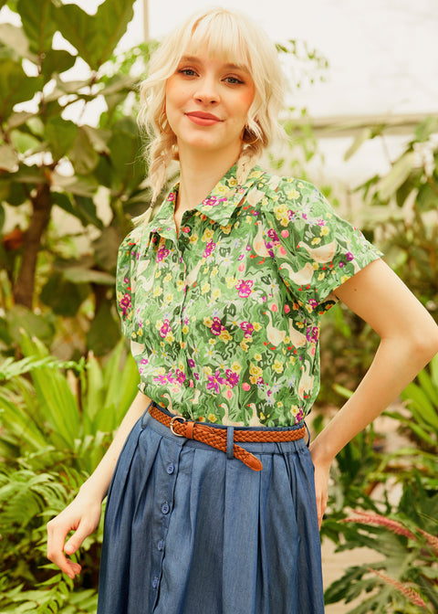 Goose in Bloom Button-Up Top