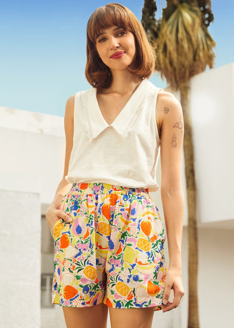 Sweet Stitched Collar V-Neck Top