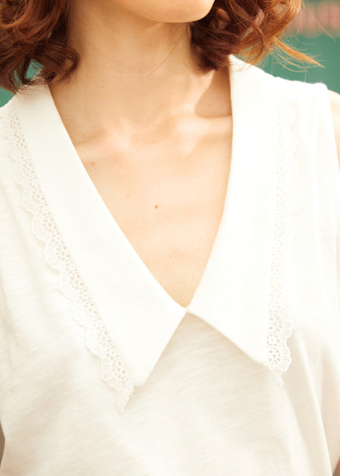 Sweet Stitched Collar V-Neck Top