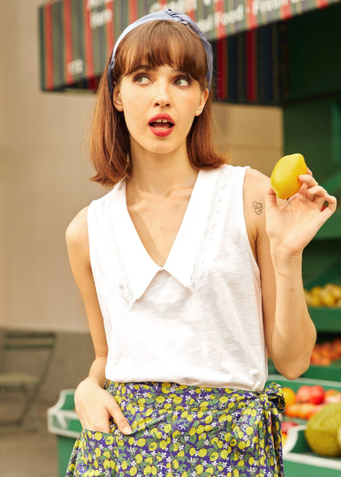 Sweet Stitched Collar V-Neck Top