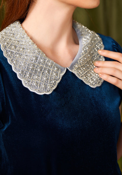 Diner Delight Peter Pan Collar Velvet Top