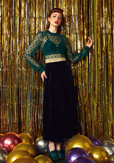 Golden Whispers Velvet Maxi Skirt