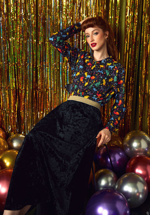 Golden Whispers Velvet Maxi Skirt