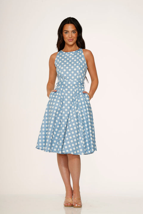 Light Blue & White Polka Dot Swing Dress