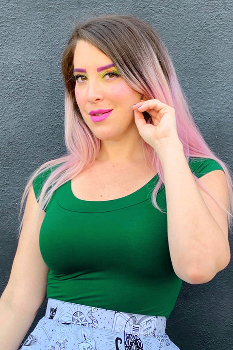 Retro Boat Neck Top in Kelly Green