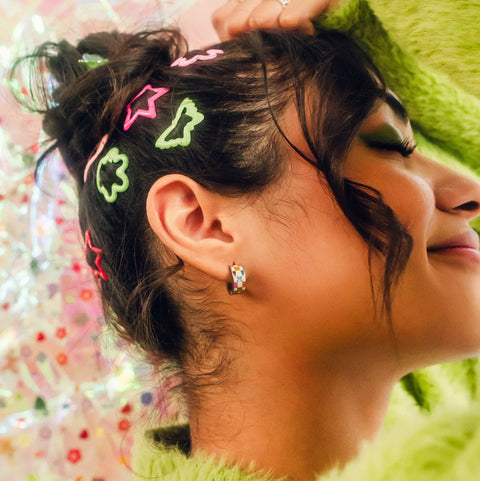 Bright Checkered Super Chunky Huggie Hoop Earrings