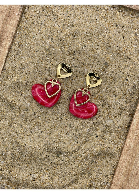 Little Heart Charm Earrings with Gold Stud