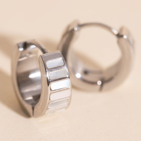 Pearl Shell Teardrop Super Chunky Huggie Hoop Earrings