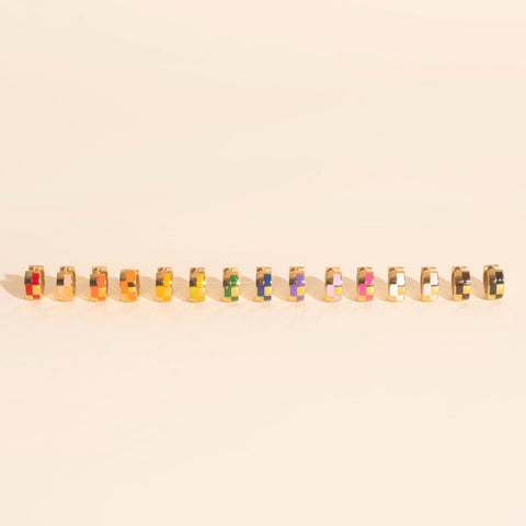 Checkered Rounded Super Chunky Huggie Hoop Earrings