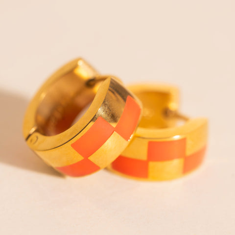 Checkered Rounded Super Chunky Huggie Hoop Earrings