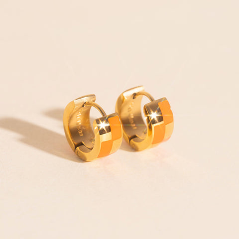 Checkered Rounded Super Chunky Huggie Hoop Earrings