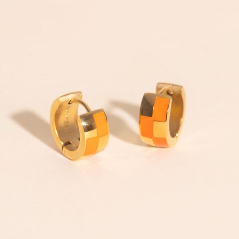 Checkered Rounded Super Chunky Huggie Hoop Earrings