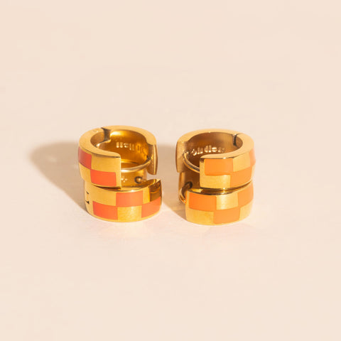 Checkered Rounded Super Chunky Huggie Hoop Earrings