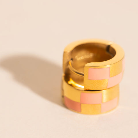 Checkered Rounded Super Chunky Huggie Hoop Earrings