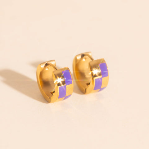 Checkered Rounded Super Chunky Huggie Hoop Earrings