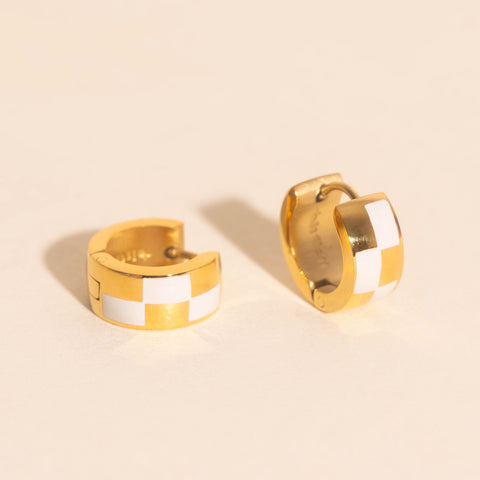 Checkered Rounded Super Chunky Huggie Hoop Earrings