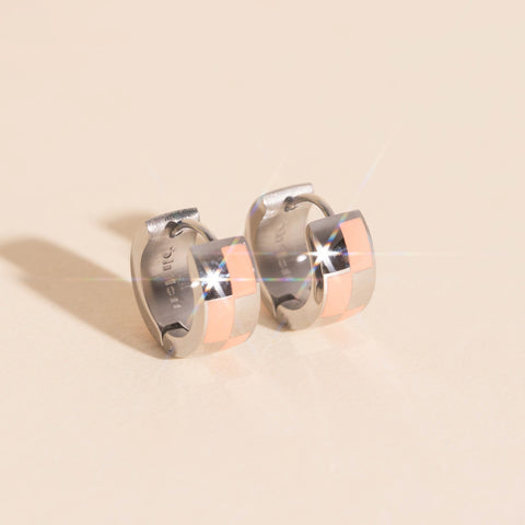 Checkered Rounded Super Chunky Huggie Hoop Earrings