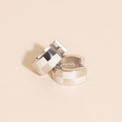 Checkered Rounded Super Chunky Huggie Hoop Earrings