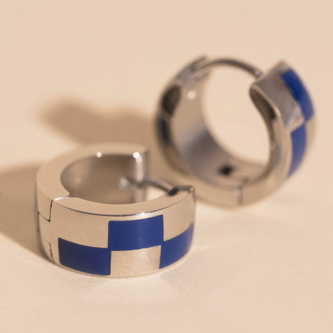 Checkered Rounded Super Chunky Huggie Hoop Earrings