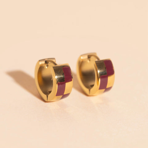 Checkered Rounded Super Chunky Huggie Hoop Earrings