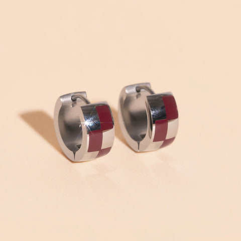Checkered Rounded Super Chunky Huggie Hoop Earrings