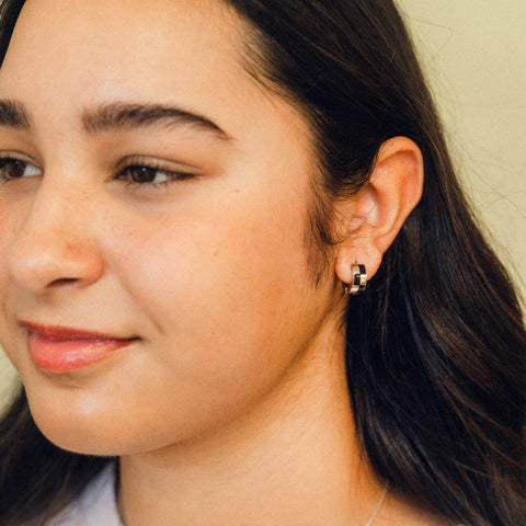 Checkered Rounded Super Chunky Huggie Hoop Earrings