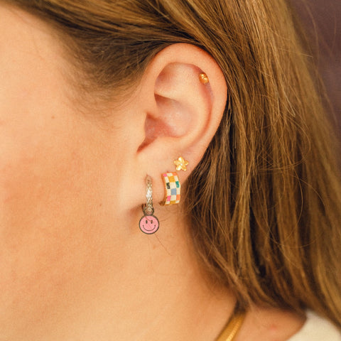 Bright Checkered Super Chunky Huggie Hoop Earrings