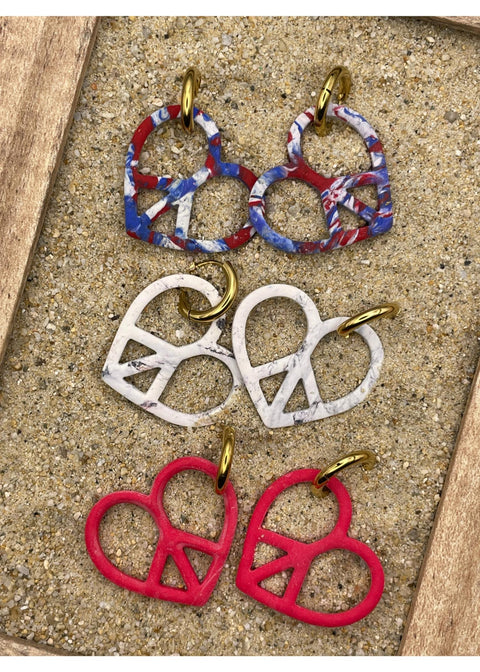 Peace Heart Dangly Hoop Earrings