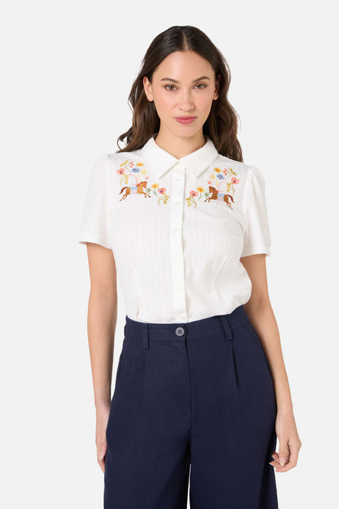 Horse & Flower Embroidered Blouse