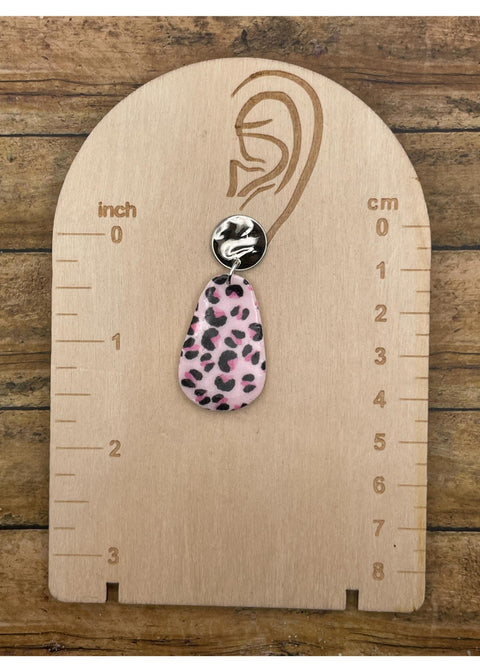 Pink Leopard Print Teardrop Dangle Earrings