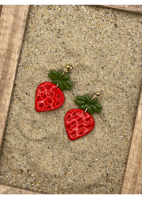 Strawberry Clay Dangle Earrings